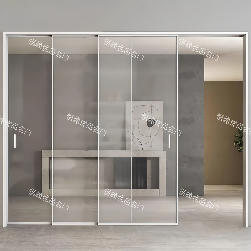 Extremely Narrow Sliding Triple Linkage Ultra-Clear Changhong Glass Sliding Door Kitchen Door Balcony Living Room Titanium Magnesium Alloy Sliding Door