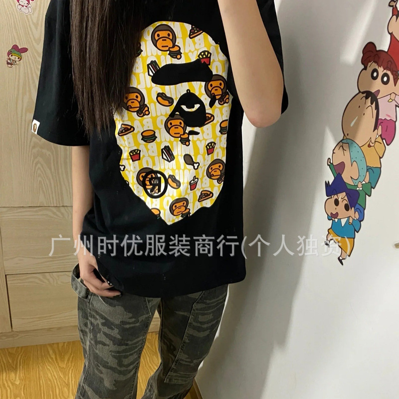 Bap* Correct Version of Ape Japanese Style Trendy Brand Food Big Ape Short-Sleeved T-Shirt for Men and Women, Loose Short-Sleeved Bap* Correct Version of Ape Japanese Style Trendy Brand Food Big Ape Short-Sleeved T-Shirt for Men and Women, Loose Short-Sleeved