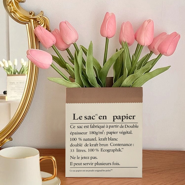 Modern Minimalist Moisturizing Tulip Artificial Flower Paper Bag Home Living Room Bedroom Dining Table Photography Prop Decor