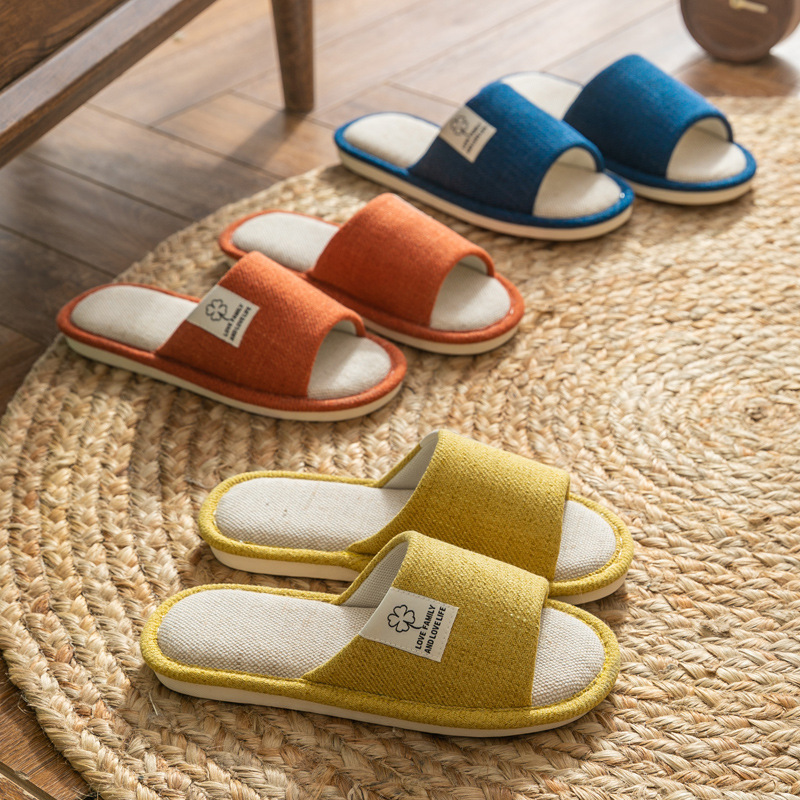 Slippers Household Women's Summer Home Indoor Floor Non-Slip Four Seasons Universal Men's Spring and Autumn Home Linen Slippers Cotton Linen