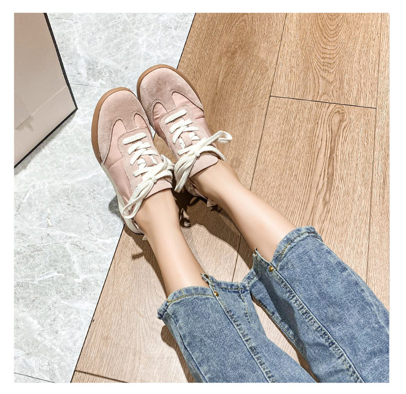 Giày sneaker nữ da thật phối lưới kiểu ballet, đế cao su chống trượt, dây buộc — Màu hồng, Màu mơ, Màu vàng chi tiết 20