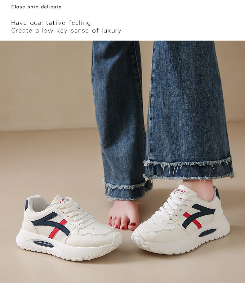 Giày sneaker nữ đế dày kiểu giày trắng cổ thấp, gót vừa 3–5 cm, dây buộc phía trước — Màu kaki be, Màu xanh be, Màu xám be chi tiết 25