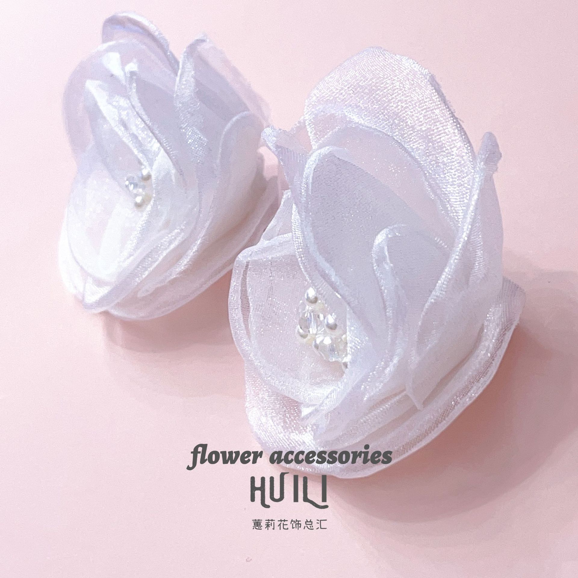 6.5cm法式唯美珍珠燒片紗花diy髮飾品伴娘婚慶用品配件手工花批發