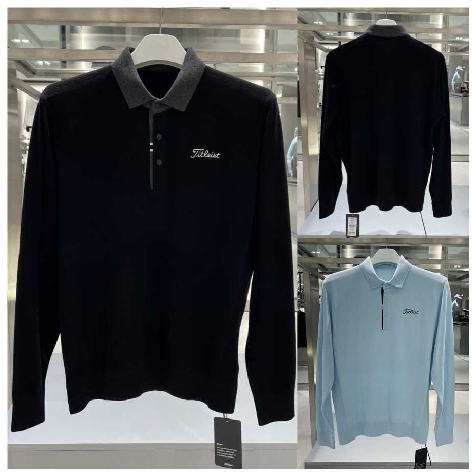 Golf Men's Autumn and Winter Trendy Clothing Long-Sleeved Jersey Elastic Knitted Lapel Top Bamboo Fiber Men's Golf