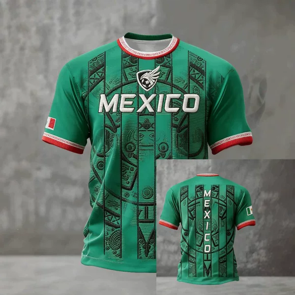 2026 Cross-Border Independent Site Amazon New Summer Mexico World Cup Printed Men's Football Short-Sleeved T-Shirt
