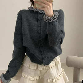 羊毛衫花边针织开衫秋冬新款气质毛衣外套上衣