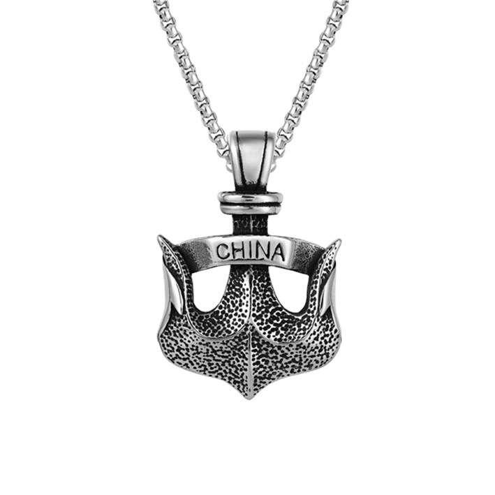 Collier long en acier inoxydable avec ancre de bateau pour homme_voghion.com