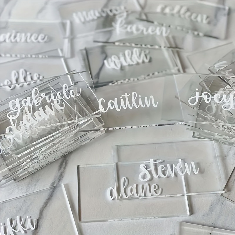 Fabricante de tarjetas de asiento de boda acrílicas transparentes, tarjetas de mesa, tarjetas de asiento, nombres de bricolaje pintados a mano en blanco, tarjetas de fiesta, etiquetas