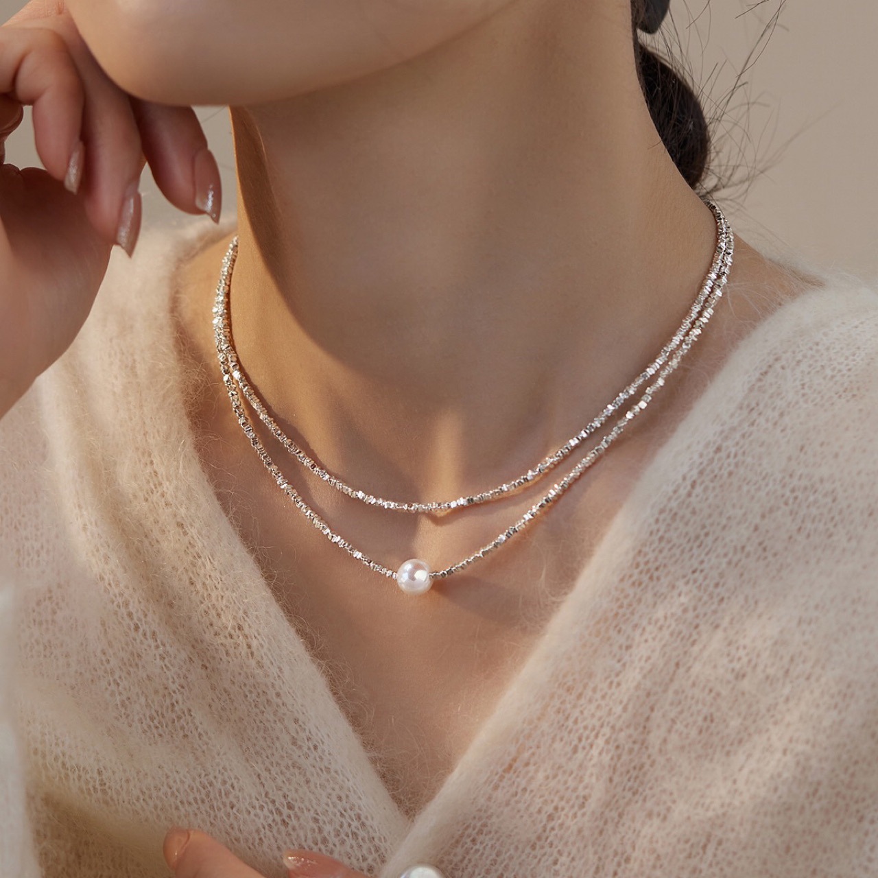 Broken Silver Several Two Broken Silver Natural Freshwater Pearl S925 Silver Necklace Ins Niche Design Sense Light Luxury Women