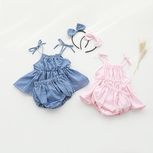 女童夏裝新款吊帶格子2件套寶寶PP褲連衣裙嬰兒服裝夏季吊帶套裝