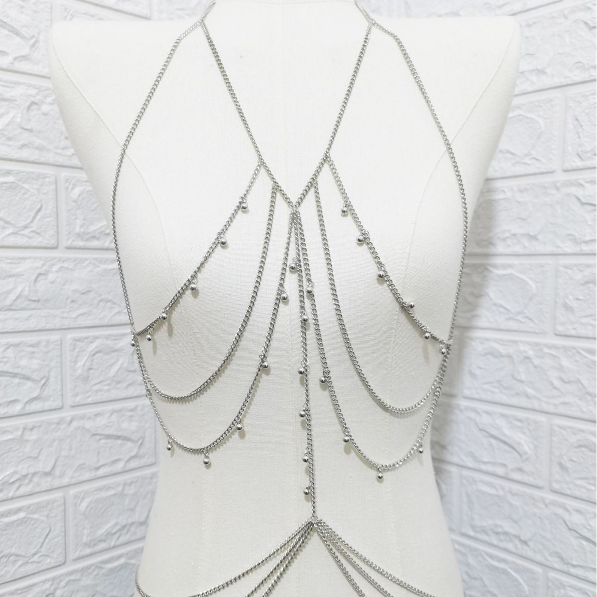 Joyería transfronteriza europea y americana borla de múltiples capas de moda colgante de cuentas redondas Cadena de cuerpo femenino estilo de playa bikini moda Cadena de pecho image 4