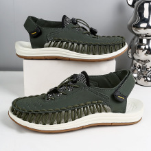 手工编织凉鞋男跨境大码休闲洞洞沙滩鞋情侣款时尚包头平底凉鞋