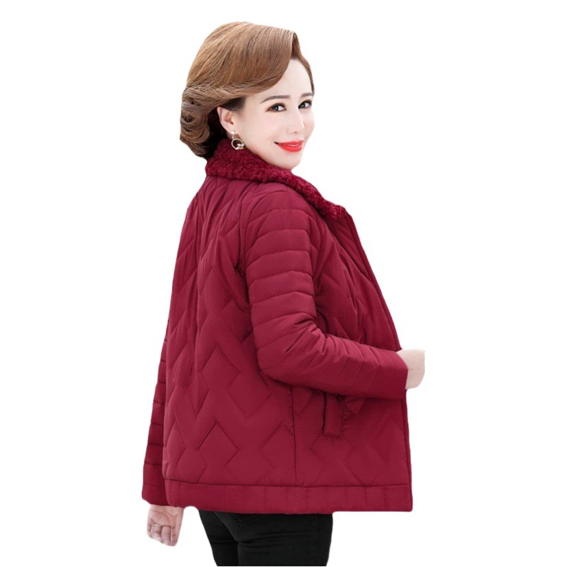 2023 осенне-зимняя Толстая свободная одежда на молнии с хлопковой подкладкой для мам среднего и пожилого возраста, повседневная женская зимняя однотонная куртка с хлопковой подкладкой больших размеров