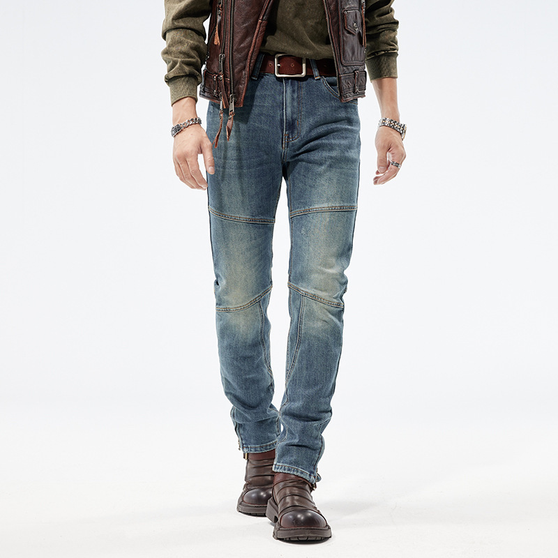 European and American Trendy Brand Motorcycle Jeans for Men, Personalized Patchwork, High-End Fashion, Slim-Fit Skinny Long Pants for Men