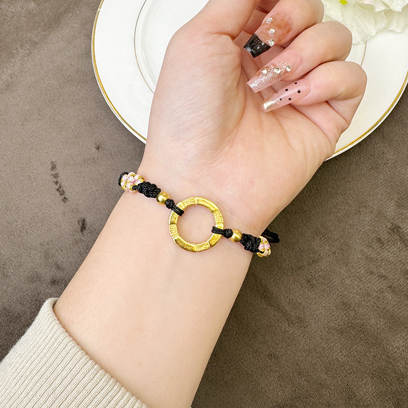 Antiguo collar de oro de arena vietnamita, accesorios de pulsera de anillo de bendición de lujo ligero, joyería de alta gama de nicho retro femenino