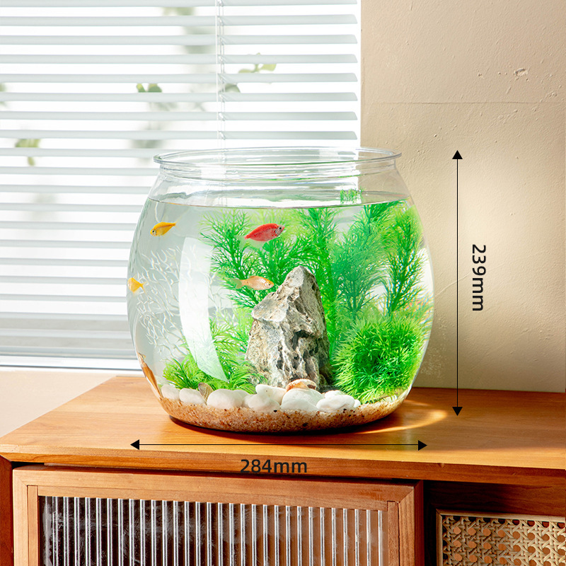 円形水槽プラスチック家庭用客間オフィス成形デスクトップ小型造景生態金魚微景観透明|undefined