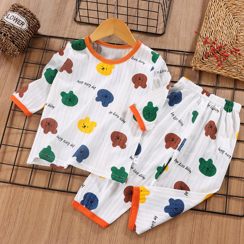 2024 children's summer air-conditioned clothes for boys and girls, summer thin breathable pajamas set, three-quarter sleeve home clothes