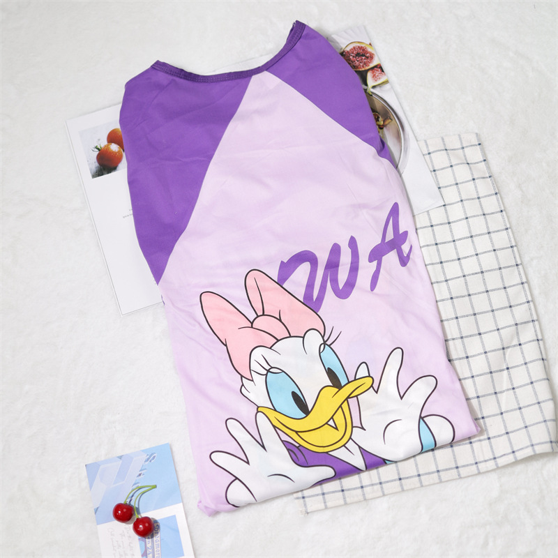 Pijama de verano camisón delgado de manga corta para mujer puesto de dibujos animados lindo estudiante suelto vestido MIDI de una pieza ropa para el hogar