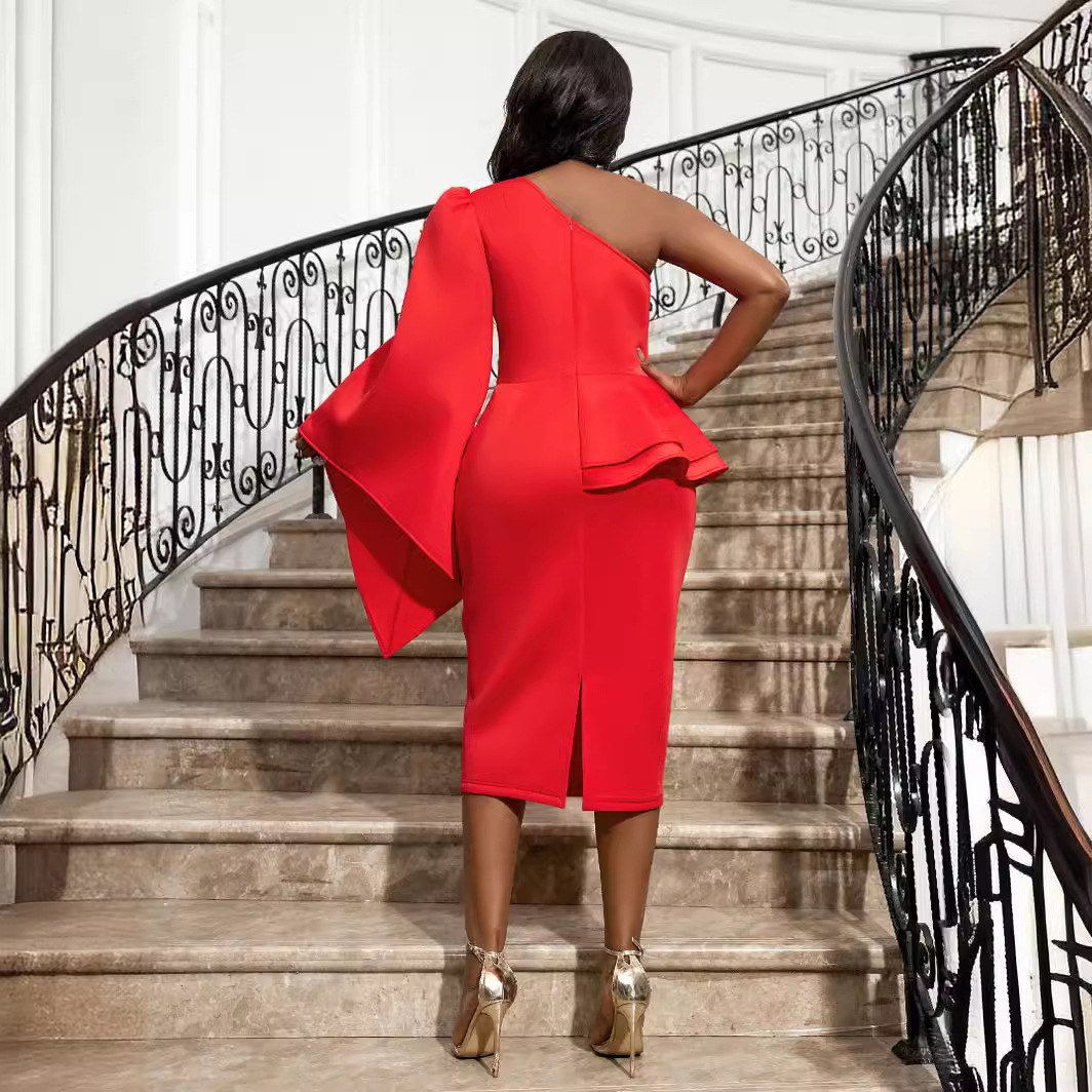 Abbigliamento da donna Sexy monospalla manica lunga grembiule fianchi plus size plus size personalità abito da banchetto_voghion.com