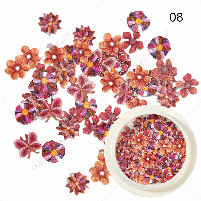 Joyas de manicura de la princesa inswind coloridas flores y hojas pájaros mariposas primavera serie de pulpa de madera parche de manicura