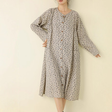 2025秋装新款女装小清新棉麻碎花连衣裙森系甜美长袖开衫外套宽松