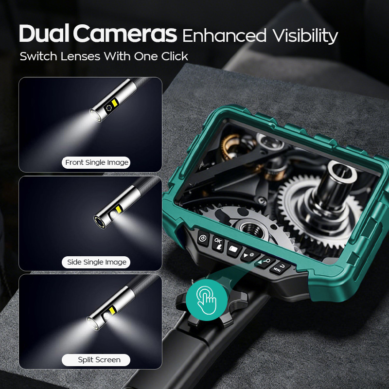 Industrial endoscope, dual lens, 360° rotatable, 7 inch screen, HD
