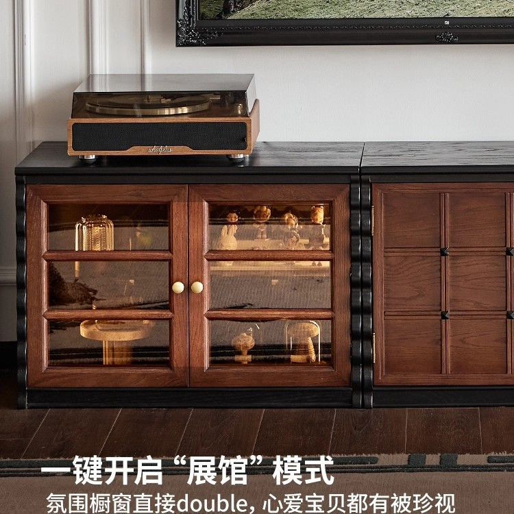 All Solid Wood Checkerboard Cabinet French Retro Tv Cabinet Home Storage Cabinet Multi-Functional Floor-Standing Cabinet Storage Cabinet