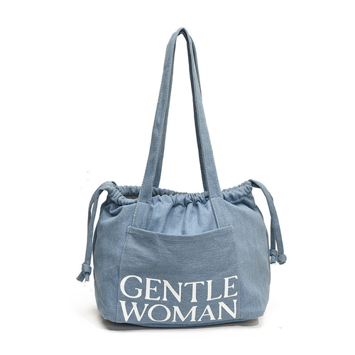 Niche casual large-capacity denim tote bag 2024 new fashion versatile shoulder bag student class commuting bag