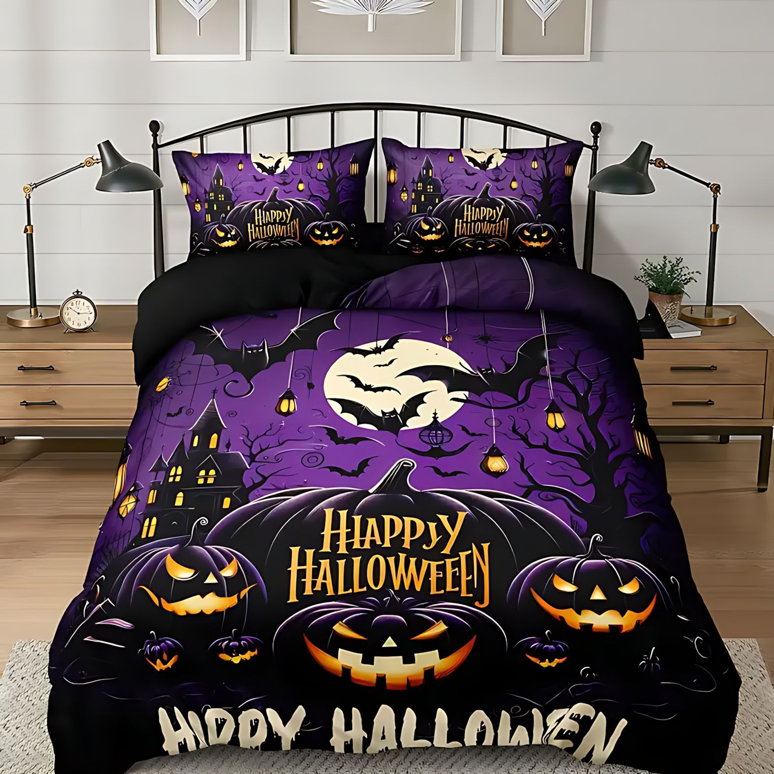 TEMU / JIT Halloween calabaza textil doméstico transfronterizo impresión digital 3D 180gms set de colcha suministro directo