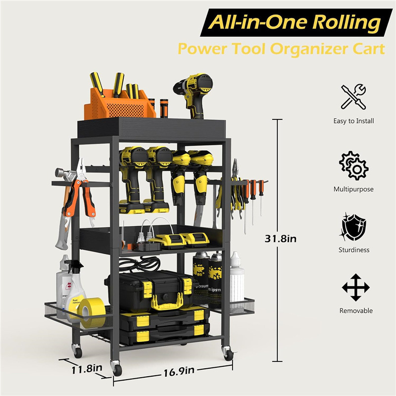 Garden tool storage rack with wheels Power tool storage box Tool…