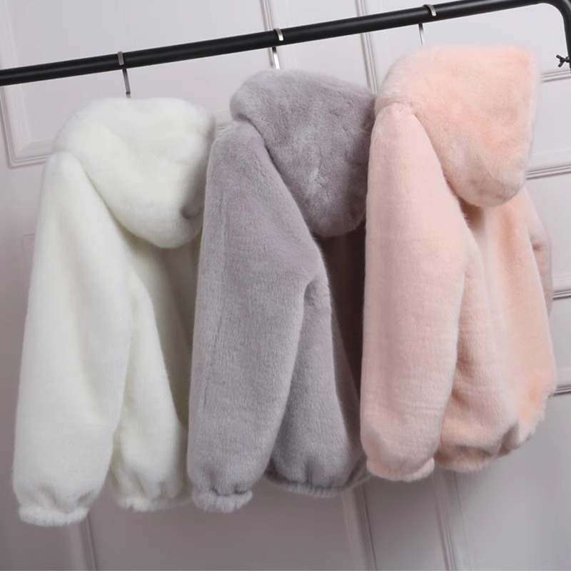 Warm cotton-padded jacket thickened short 2025 autumn and winter double-sided fluffy sweater women hooded plush coat short women