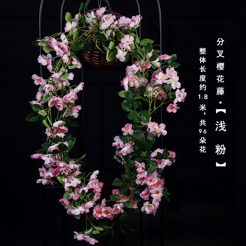 Simulación de flores de cerezo enredado tubería de aire acondicionado vid de sombra árbol de vid de flor de simulación decoración vid de flores falsas vid