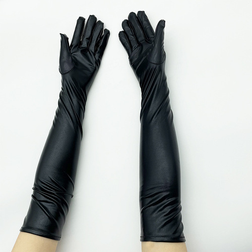 Silver Patent Leather Coated Pole Dance Performance Gloves Halloween Costume Accessories Slim Adult Gloves