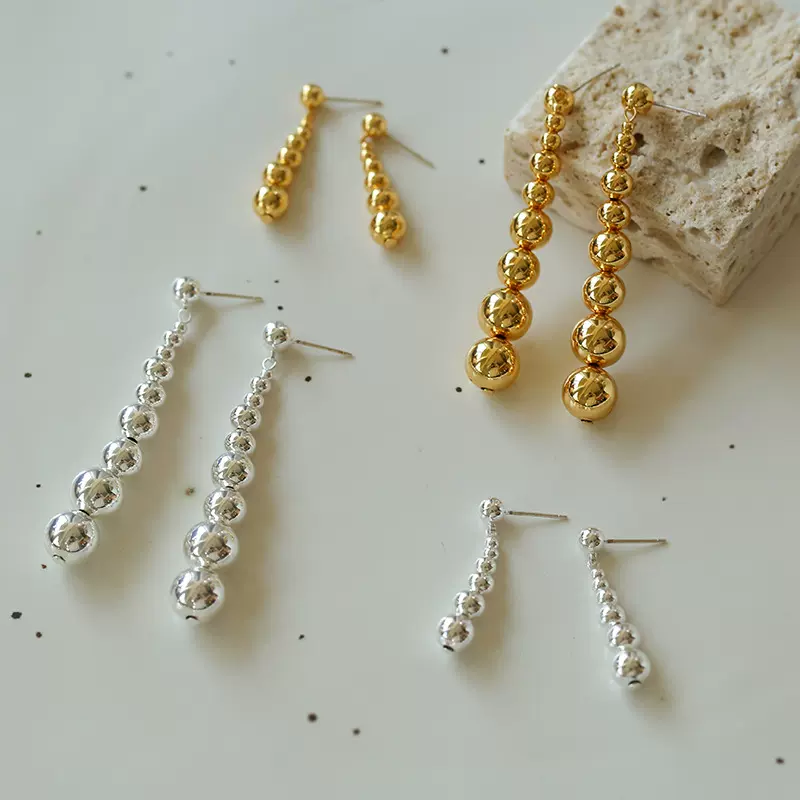 亚马逊爆款简约欧美圆球耳环女百搭小众几何时尚个性球形长款耳饰