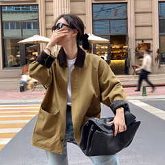 莉贝琳sisy英国外套女2025秋季新款撞色小落肩巴恩风宽松休闲夹克