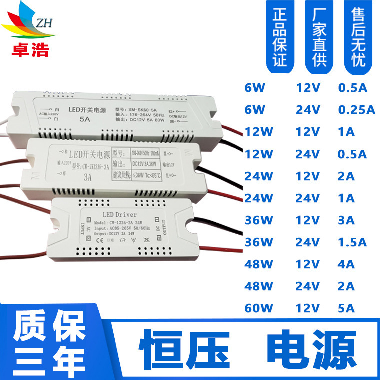 Recommended 12V/24V Led Strip Light Power Supply 6W12W24W36W Switchable Constant Voltage Power Supply Plastic Shell Constant Voltage Driver Power Supply