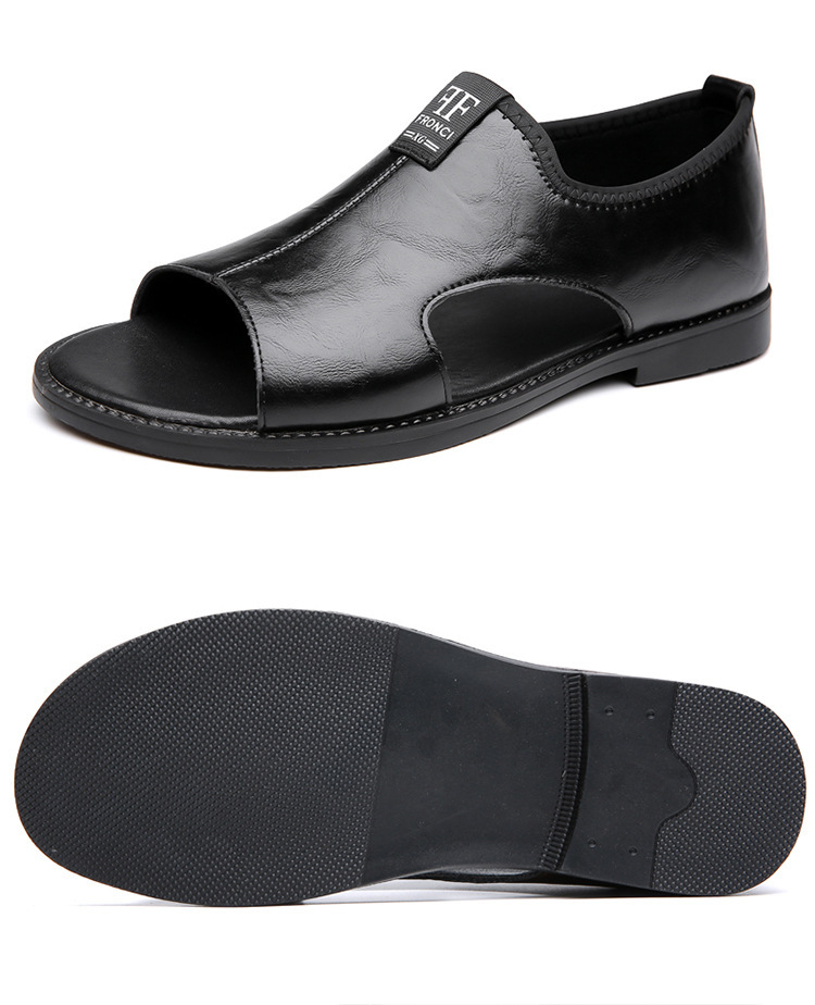 Men’s Slip-On Genuine Leather Slide Sandals, Soft Flat Open Back Casual Summer Slippers_vogvips.com