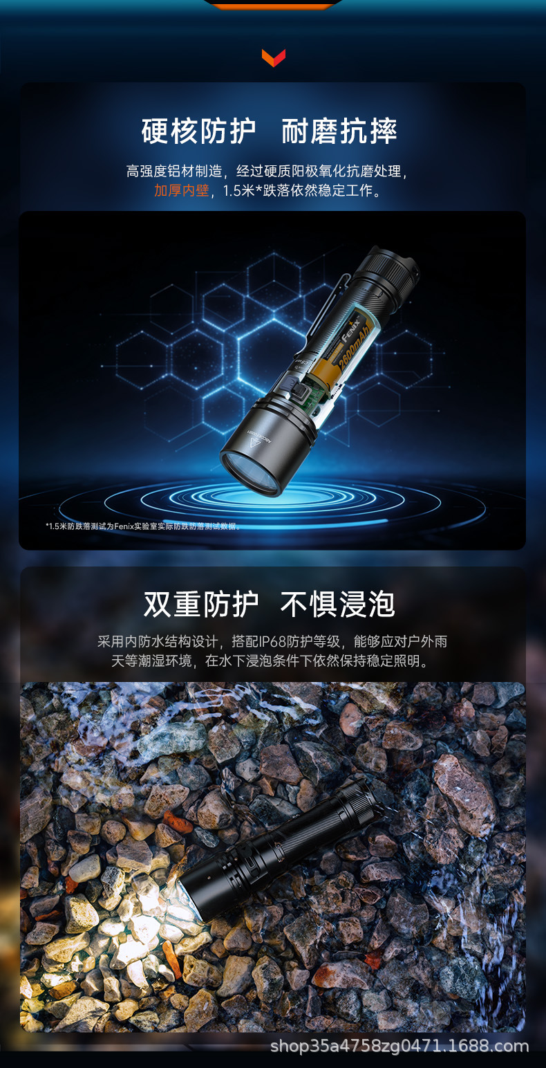 FENIX C5 V2.0 rechargeable flashlight, high-intensity beam, long-range, magnetic, multi-functional, for outdoor use, emergency situations, and household use