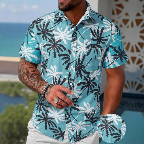 2025 Summer Men's Casual Fashion Trendy Versatile Print Short-Sleeve Shirt Breathable