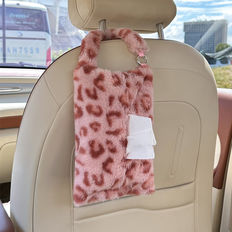 2025 nuevo producto de la caja de toallas de automóviles colgando transfronterizas impresión leopardo bolsa de toallas de automóviles colgando caja de extracción de decoración de automóviles