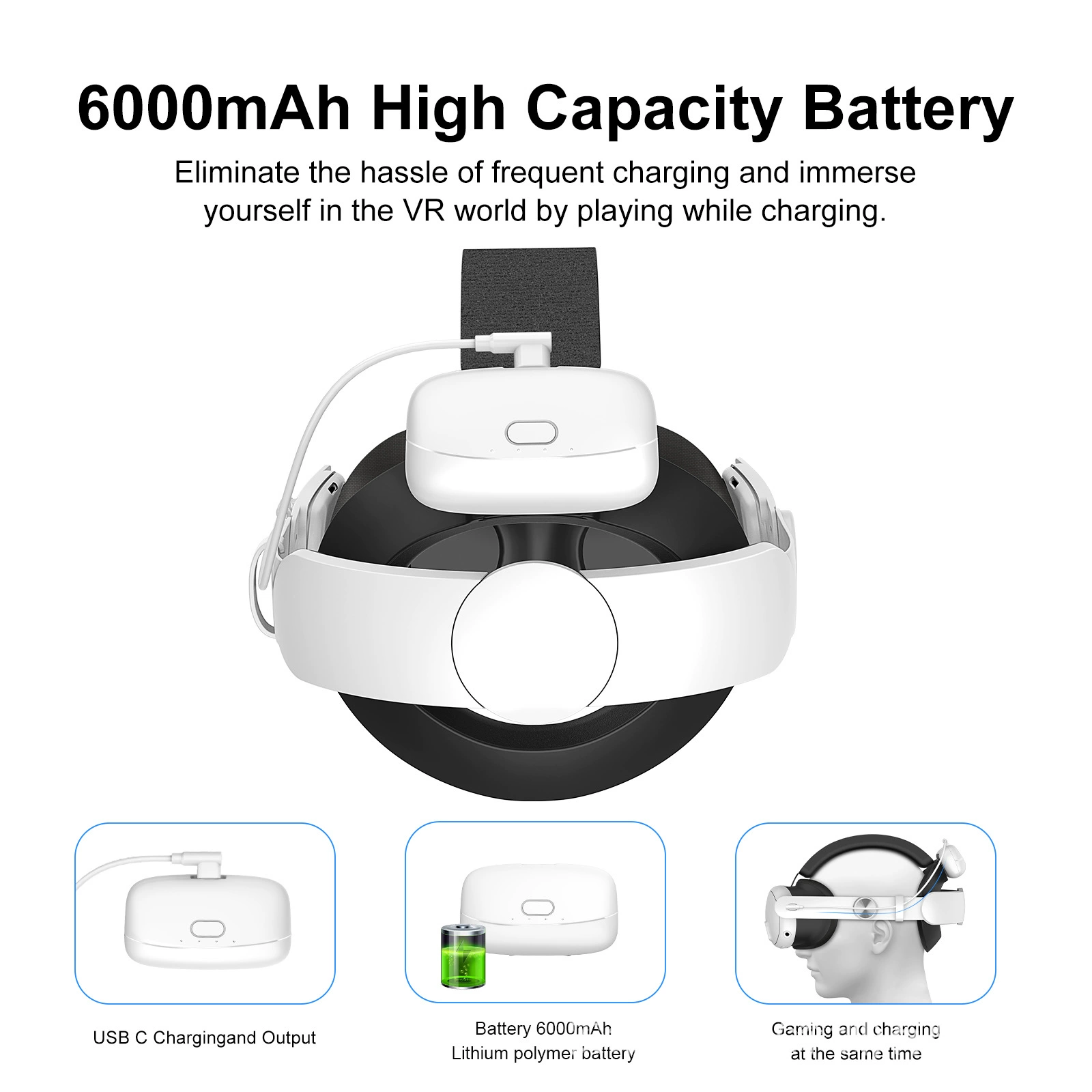 Headband *S, changeable comfortable accessories, power supply, 6000mah