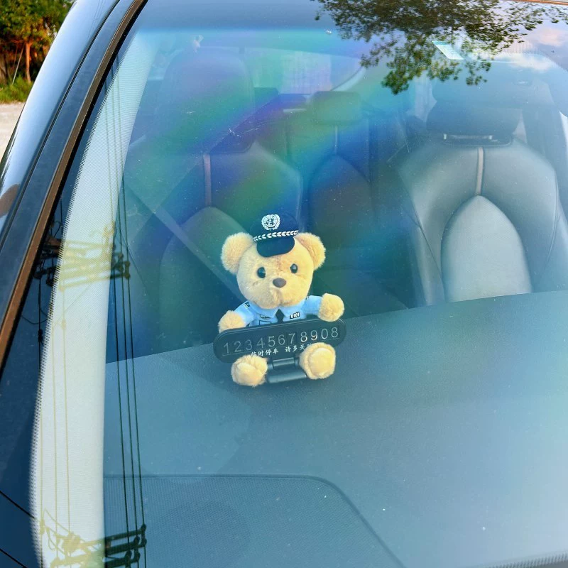 Плюшевый медведь-полицейский, медведь-помощник дорожного полицейского, номерной знак с движущимся номером телефона, временный парковочный номерной знак, украшение для автомобиля.