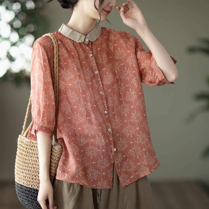 2025 Summer Polo Collar Skull Print Women's Shirt with High Manganic Acid Washing Technique and Loose Fit Top 2025 Summer Polo Collar Skull Print Women's Shirt with High Manganic Acid Washing Technique and Loose Fit Top