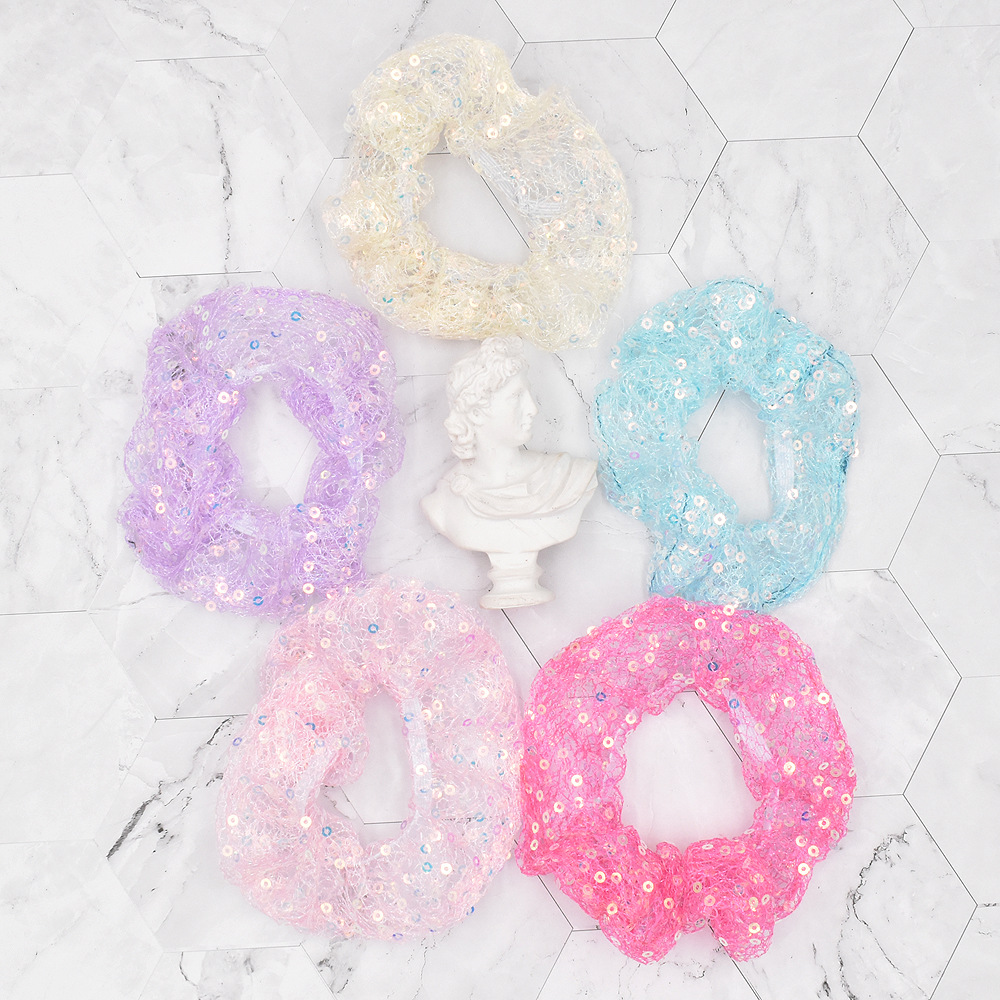 Korean Style Folds Breathable Mesh Sequin Fabric Hair Scrunchies display picture 1