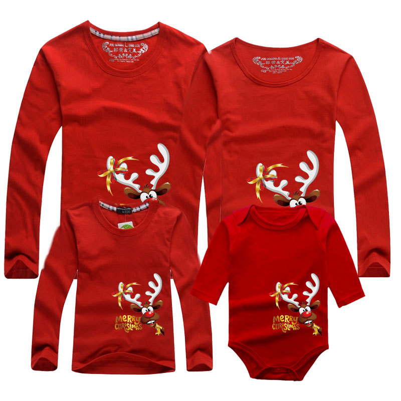 Feliz Navidad Año Nuevo familia transfronteriza padre-hijo pareja de algodón rojo de manga larga Camiseta bebé mono mameluco