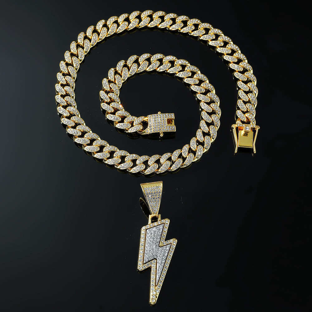 Alloy Material Lightning Pattern Hip-hop Lightning Alloy Plating Inlay Rhinestones Men's Pendant Necklace