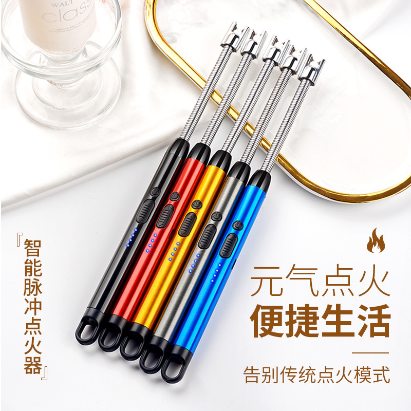 Pistola de encendido USB carga comercio exterior alargado encendedor vela estufa de gas manguera metálica encendedor de arco