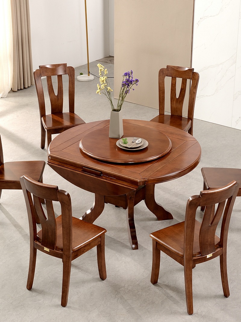 New Chinese Style All-Solid Wood Dining Table, Extendable Square Table That Transforms into a Round Table, 1.5m Multifunctional Dining Table for 12 People
