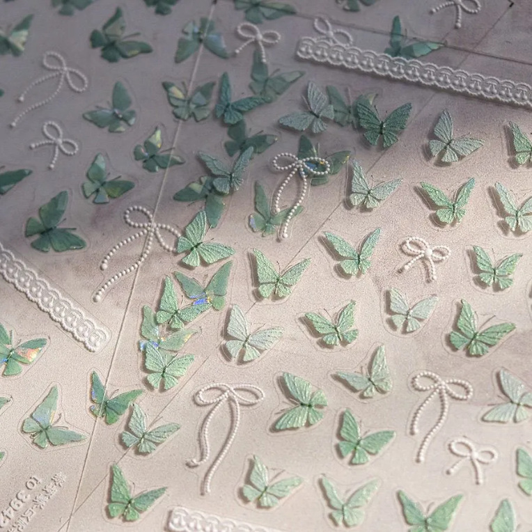 Fresh Mint Green Shell Light Embossed Nail Art Stickers, Super Fairy New Trendy Green Small Butterfly High-End Nail Stickers Fresh Mint Green Shell Light Embossed Nail Art Stickers, Super Fairy New Trendy Green Small Butterfly High-End Nail Stickers