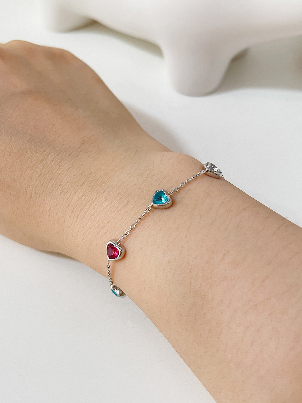 Sweet Heart Shape Stainless Steel Plating Chain Inlay Zircon Bracelets 1 Piece